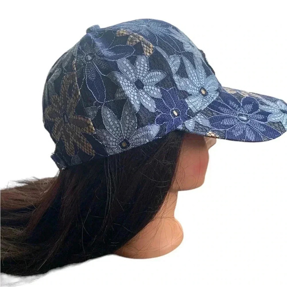 Boutique Handcrafted Feminine Floral Lace Embroidered Butterfly Baseball Cap Hat - Picture 5 of 8